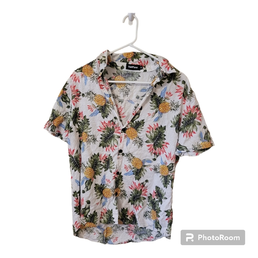 VATPAVE Mens Hawaiian Pineapple Shirt Short Sleeve Button Down Sz M